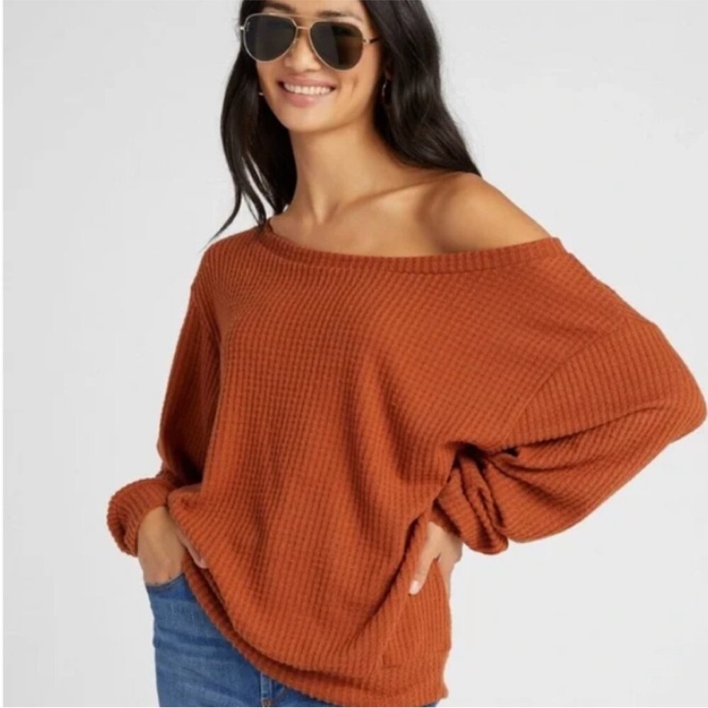 78 & Sunny Brooksville Waffle One Shoulder Top Toffee Rush Orange Size Large NWT